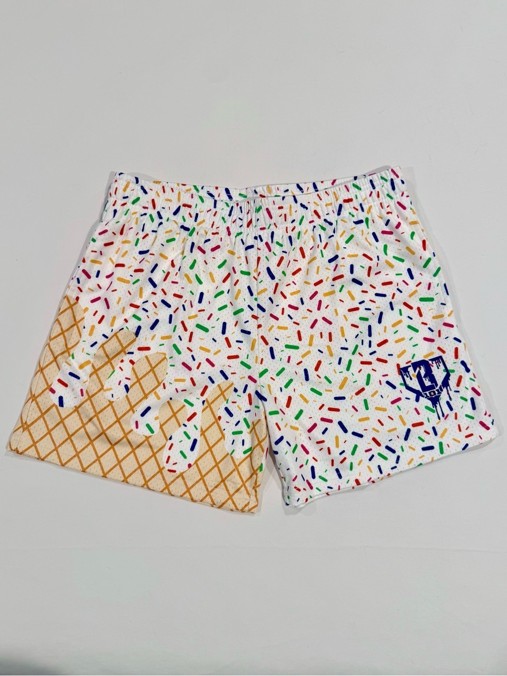 New Baseball Lifestyle 101 Ice Cream Shorts Mens Medium Vanilla Sprinkles White